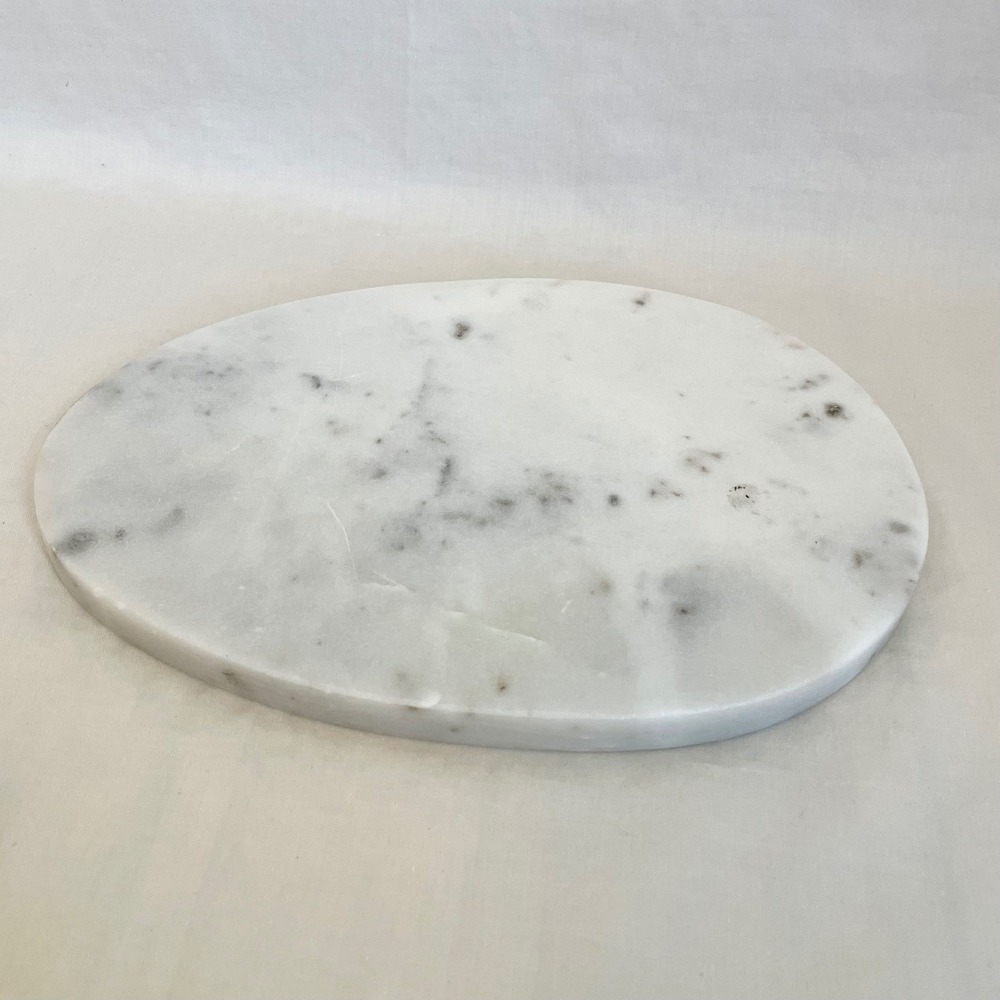 Bullseye's Playground White Marble Egg Shaped Serving Board 9x6.5 Polished Stone